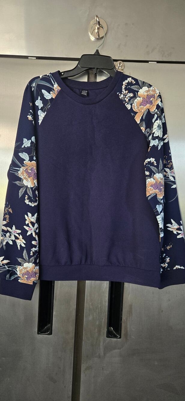 SHEIN Women's Navy Floral Sleeve Raglan Sweatshirt Size XL